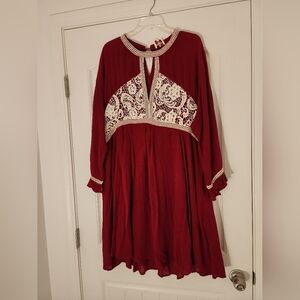 Hayden Red Dress Romantic Embroidered Lace Flutter Sleeve 1X NEW Victorian